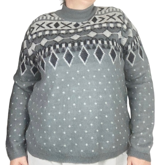 ST. JOHN’S BAY Women's XXL Gray Fairisle Pullover Sweater Ski Winter - Picture 2 of 9